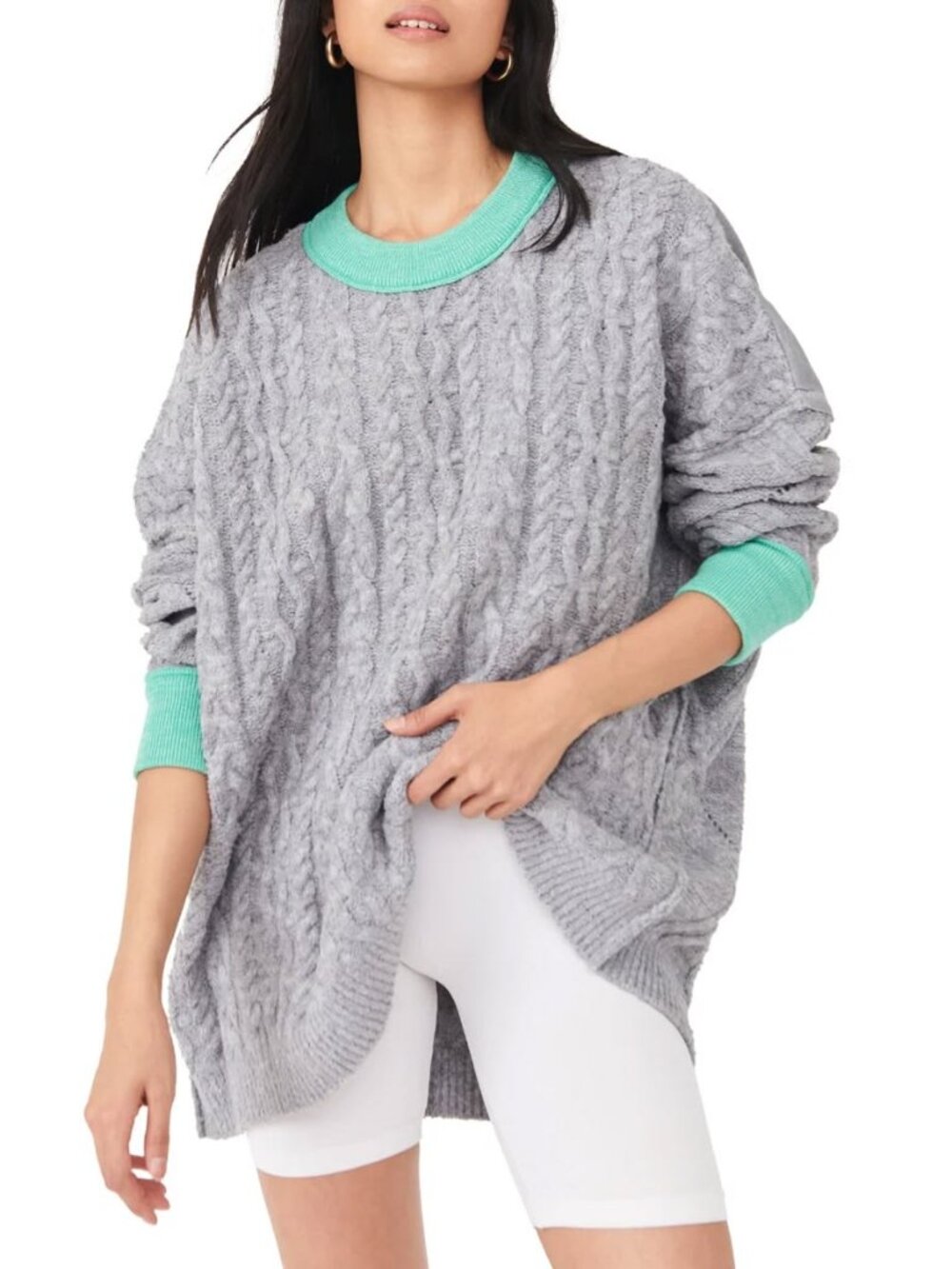 NWT Free People Women's Olympia Oversize Tunic Sweater in Gray Teal Size Small